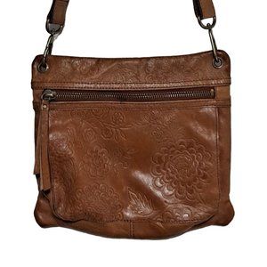 Vintage Fossil Purse Tooled Leather Embossed Floral Print Crossbody Adjustable
